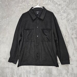 Forever‎ 21 Mens Large Black Faux Suede Shacket Shirt Jacket Casual Streetwear
